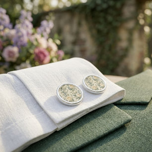 Luxury Ivory Rose & Sage Green Eucalyptus Wedding Cufflinks