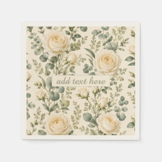 Luxury Ivory Rose & Sage Green Eucalyptus Wedding Napkins
