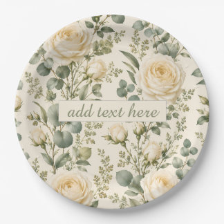 Luxury Ivory Rose & Sage Green Eucalyptus Wedding Paper Plates