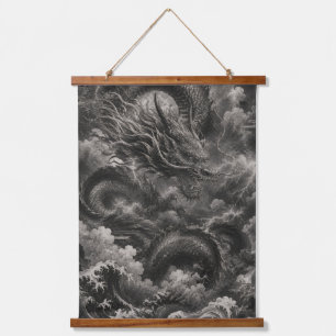 Luxury Japanese Dragon Wall Hanging Black and Whit Tapestry