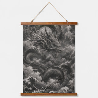Luxury Japanese Dragon Wall Hanging Black and Whit Tapestry