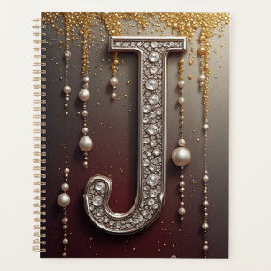 Luxury Jewel Letter J Monogram With Glitter Planner