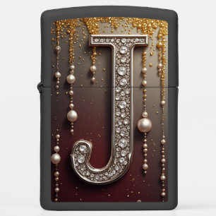 Luxury Jewel Letter J Monogram With Glitter Zippo Lighter