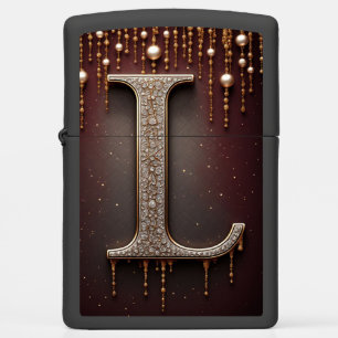Luxury Jewel Letter L Monogram With Glitter Zippo Lighter