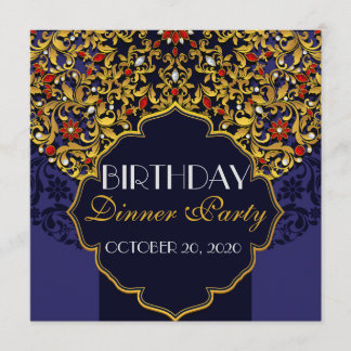 Luxury Jeweled Blue Red Gold Birthday Dinner Invitation