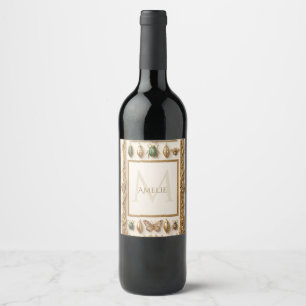 Luxury Jeweled Botanical Frame with Custom Name Wine Label