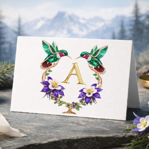 Luxury Jeweled Hummingbird Monogram A Wedding Thank You Card