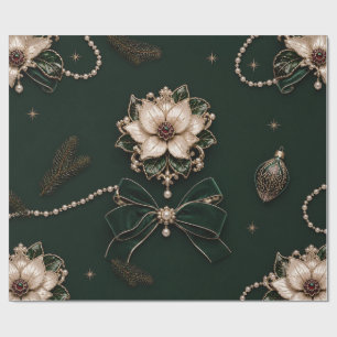 Luxury Jeweled Poinsettia Christmas Emerald Wrappi Wrapping Paper