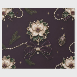 Luxury Jeweled Poinsettia Christmas Plum Wrapping  Paper