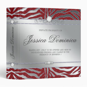 Luxury Jewelry Binder Zebra Sparkle Red Silver