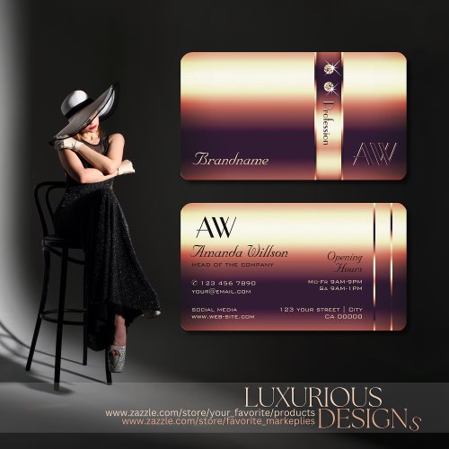 Luxury Jewels Rose Gold and Monogram Opening Hours Business Card