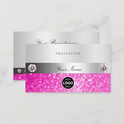 Luxury Jewels Silver Shimmer Pink Glitter Add Logo Business Card