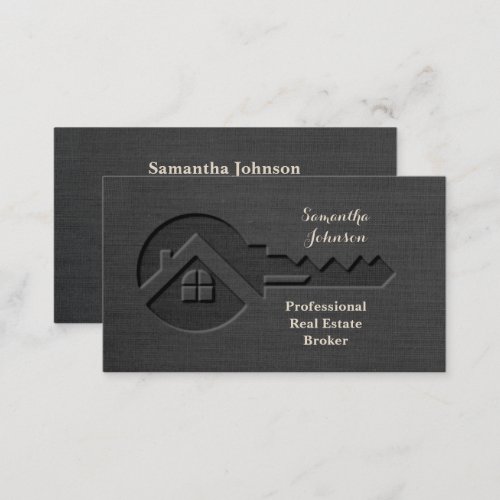 Luxury Key Slate Grey Real Estate Business Card