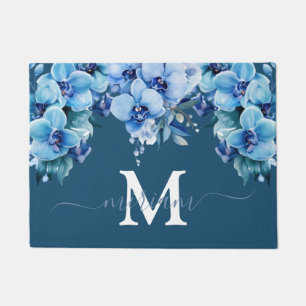 Luxury Kitchen Floor Mat: Blue Orchids Flowers Doormat