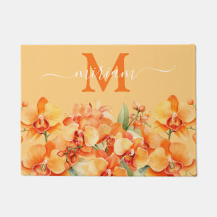 Luxury Kitchen Floor Mat: Orange Orchids Doormat