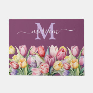 Luxury Kitchen Floor Mat: Pink and Purple Tulips Doormat