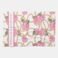 Luxury Kitchen Towels - Pink Rose & Chains Towel