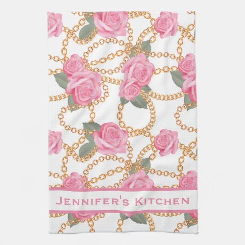 Luxury Kitchen Towels _ Pink Rose  Chains Towel