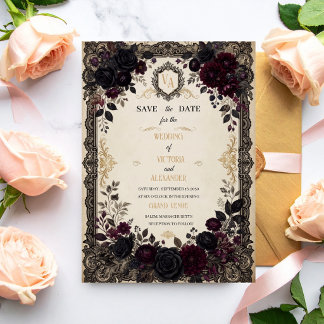 Luxury Lace Gothic Victorian Weding Save the Date Invitation