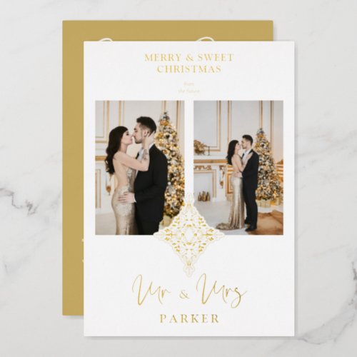 Luxury Lace MR  MRS Christmas Wedding 2 Photos Foil Invitation