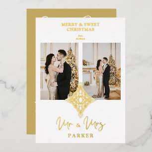 Luxury Lace MR & MRS Christmas Wedding 2 Photos Foil Invitation