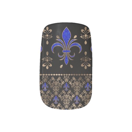 Luxury Lapils Lazuli and gold Fleur_de_lis ornamen Minx Nail Art