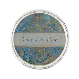 Luxury Lapis Lazuli Blue and Gold Marble Lapel Pin