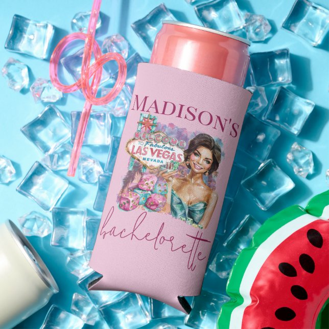 Luxury Las Vegas Bachelorette Girl Illustration Seltzer Can Cooler (In Situ Summer)