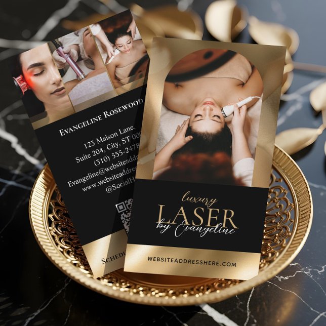 Luxury Laser Technician Spa Arch Photo Black Gold Business Card (Luxury Laser Technician Spa Arch Photo Black Gold Business Card)