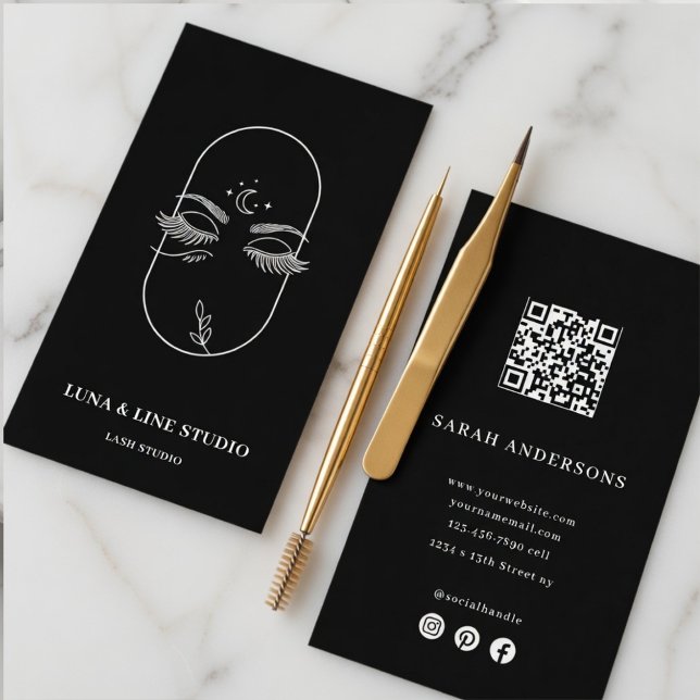Luxury Lash Artist  | Elegant Eyelash Studio QR  Business Card (Creator Uploaded)