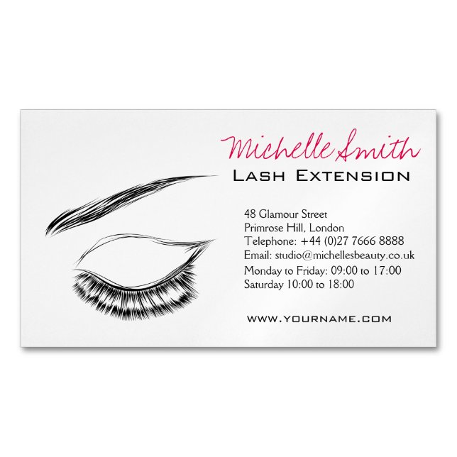 Luxury Lash & Beauty Salon Black White Eyelashes Business Card Magnet (Front)