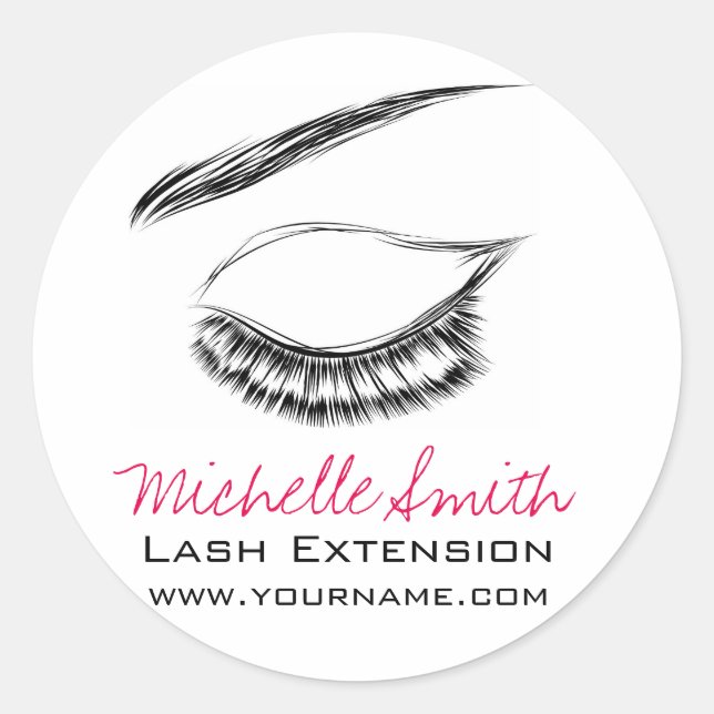 Luxury Lash & Beauty Salon Black White Eyelashes Classic Round Sticker (Front)
