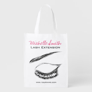 Luxury Lash & Beauty Salon Black White Eyelashes Reusable Grocery Bag