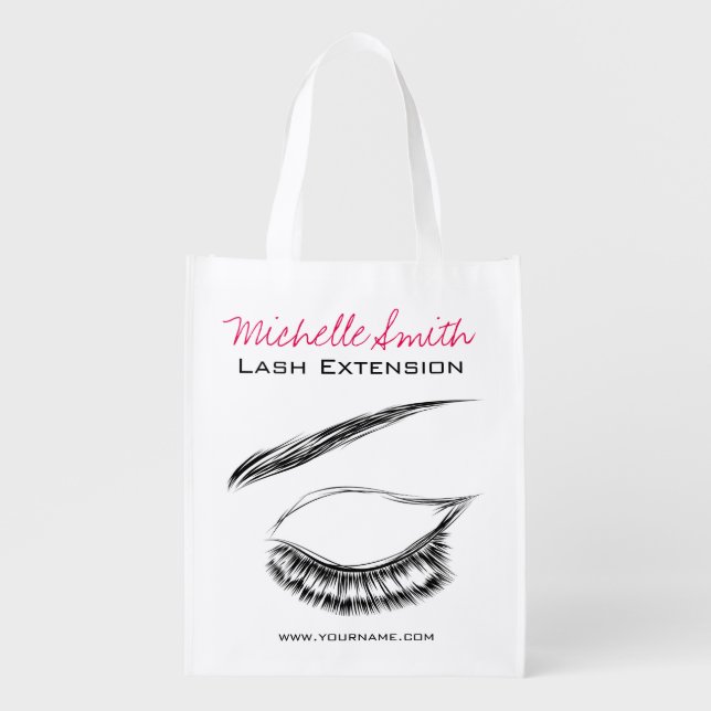 Luxury Lash & Beauty Salon Black White Eyelashes Reusable Grocery Bag (Front)