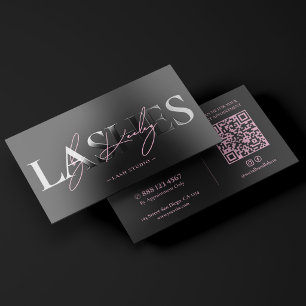 Luxury Lash Technician Aesthetic Pink Black Raised Spot UV Business Card