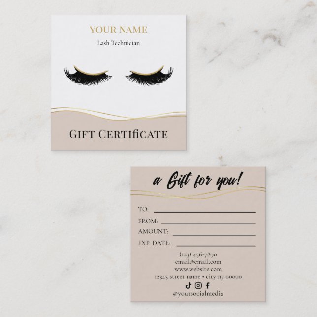 Luxury Lash Technician Gift Certificate Card (Front/Back)