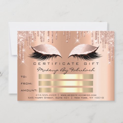 Luxury Lashes Copper Drips Makeup Certificate Gift Invitation