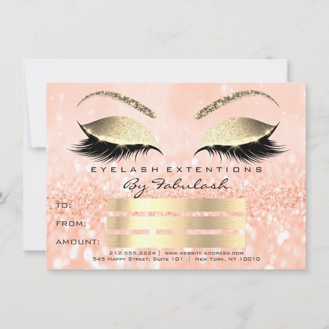 Luxury Lashes Peach Gold Makeup Certificate Gift (Front)