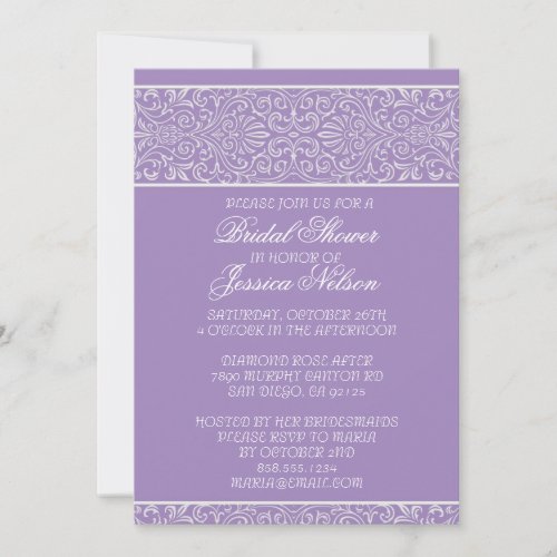 Luxury Lavender Lace Elegant Bridal Shower Invite