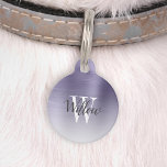 Luxury Lavender Ombre Brushed Metal Monogram Pet ID Tag<br><div class="desc">Treat your pet to a touch of glamour with this chic I.D. tag, featuring their name in elegant modern charcoal gray calligraphy script over a white serif monogram initial, on a background of ombre lavender faux brushed metal. Customize the reverse with your phone number or text of your choice in...</div>