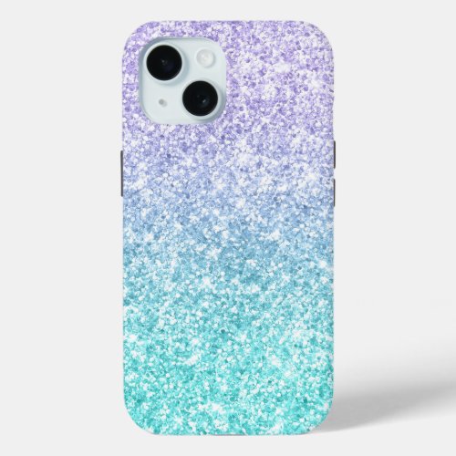 Luxury Lavender Pale Turquoise Glitter Gradient iPhone 15 Case