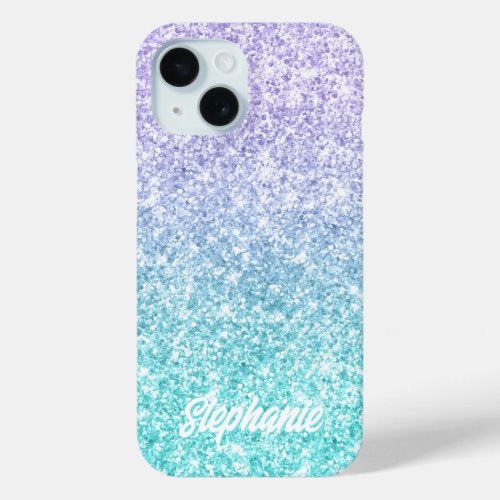 Luxury Lavender Pale Turquoise Glitter Gradient iPhone 15 Case