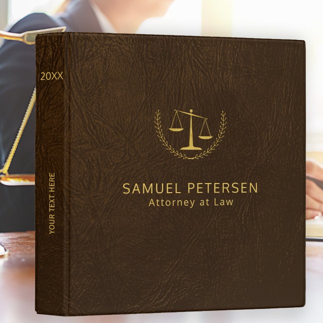 Luxury lawyer office brown leather look and gold binder (Creator Uploaded)