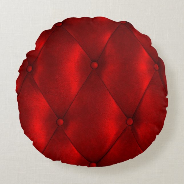 Luxury Leather: Buttoned Texture Elegance. Round Pillow (Front)