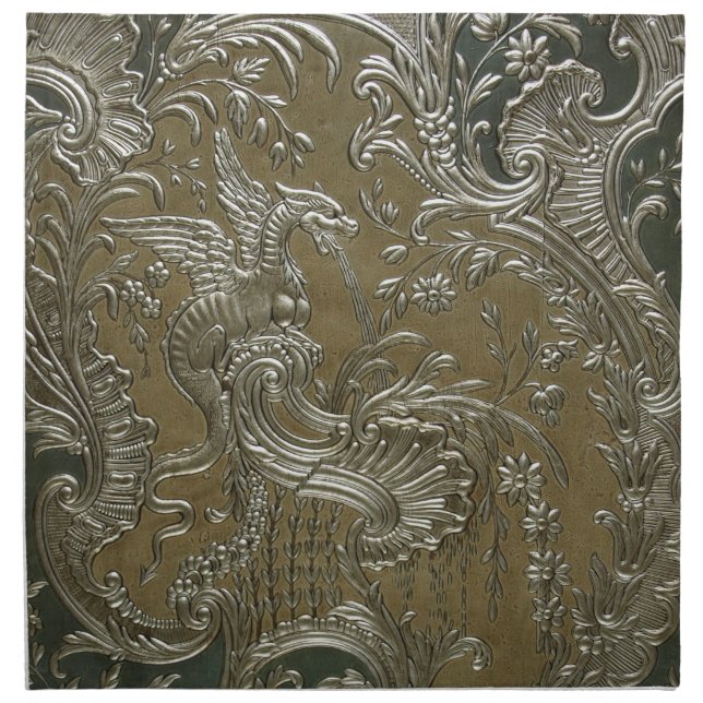 LUXURY LEATHER GILDED Dragon Cloth Dinner Napkins (Front)