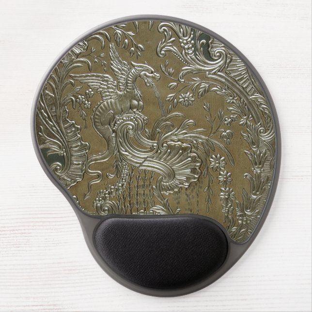 LUXURY LEATHER Gilded Dragon Print Gel Mouse Pad (Front)