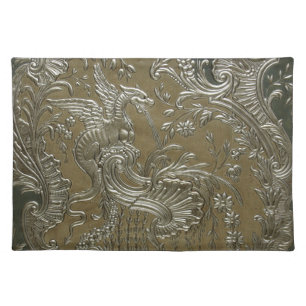LUXURY LEATHER GILDED Silver Dragon Placemat