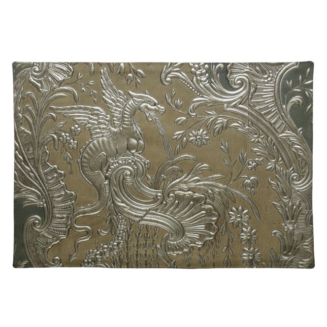 LUXURY LEATHER GILDED Silver Dragon Placemat (Front)