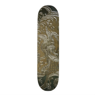 LUXURY LEATHER Gilded Silver Dragon Skateboard Deck