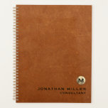 Luxury Leather Gold Monogram Appointment Book Planner<br><div class="desc">Minimal Modern Luxury Brushed Metallic Gold Monogram Medallion Name Title Custom Text Classic Block Typography Sable Brown Leather Background Appointment Book Planner</div>